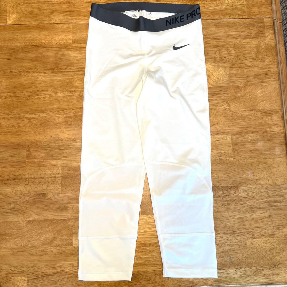 NEW Nike Pro Compression Pants Women's Medium White Gray Gym Training Stretch